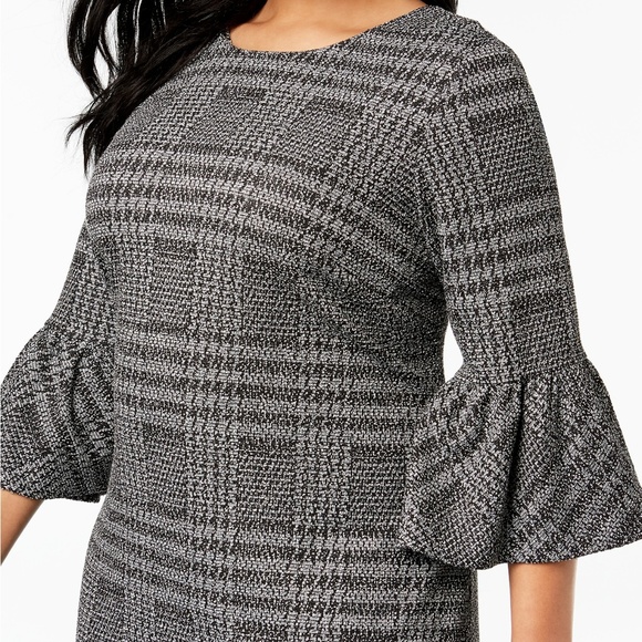 Calvin Klein Plus Size Plaid Bell-Sleeve Dress - Picture 4 of 13